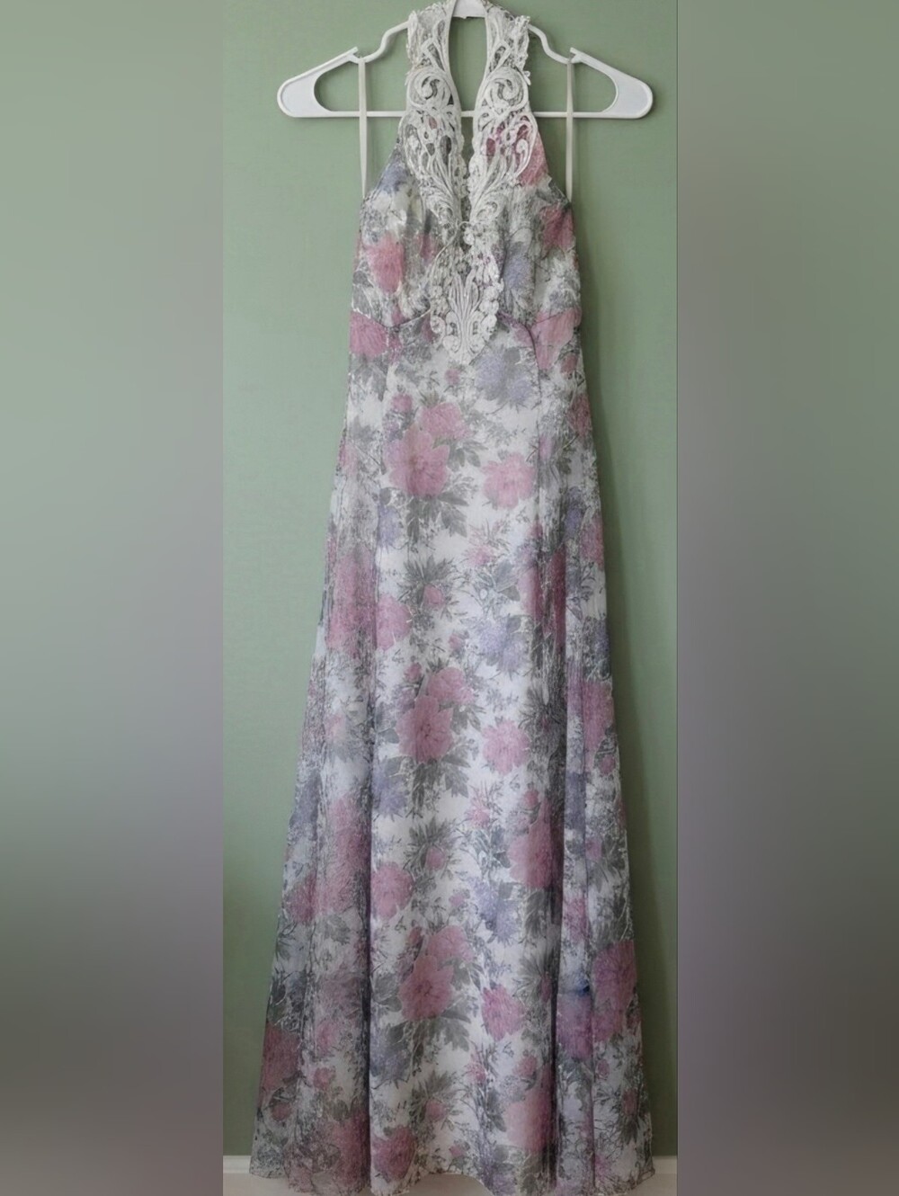 Vintage Scott McClintock Floral Chiffon Halter Maxi Dress - Size 6